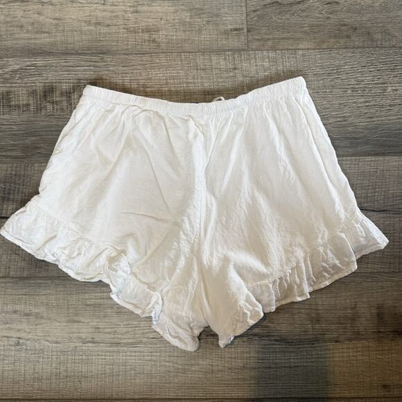 Abercrombie & Fitch Women White Shorts Ruffle Hem Linen Blend Medium Pull On - Picture 2 of 3